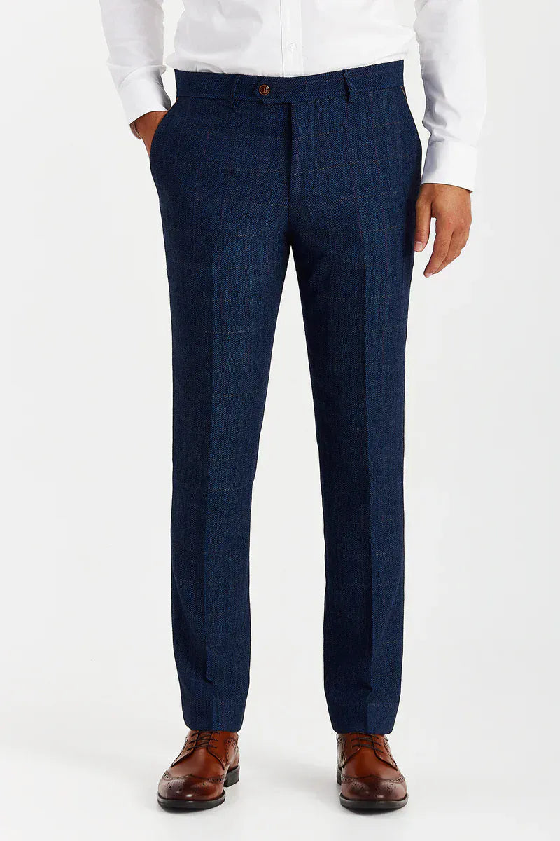 Front-facing view of the Paul Andrew Scott Navy Tweed Suit trousers showing tailored fit.