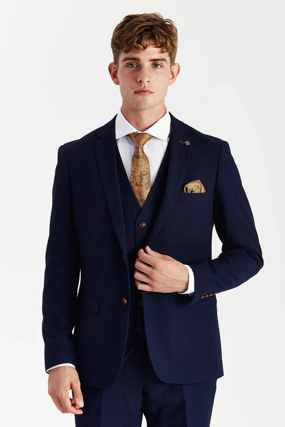 Model wearing the Paul Andrew Mayfair Navy Three Piece Suit