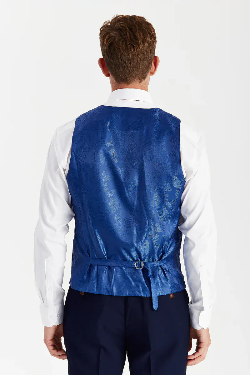 Rear view of the Paul Andrew Mayfair Navy Waistcoat