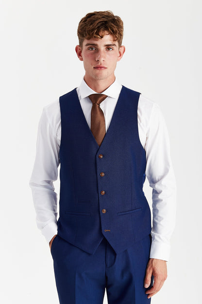 Paul Andrew Mayfair Blue waistcoat detail – tailored men’s waistcoat with brown buttons from Menz Suits