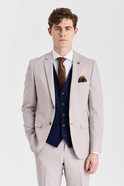 Paul Andrew Mayfair Stone Textured Three Piece Suit With Mayfair Navy Waistcoat