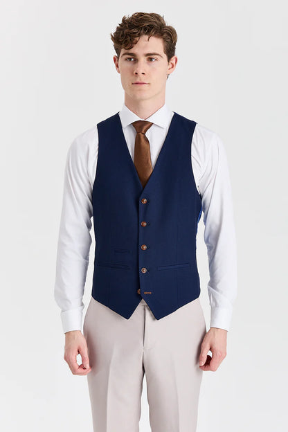 Paul Andrew Mayfair Stone Textured Three Piece Suit With Mayfair Navy Waistcoat