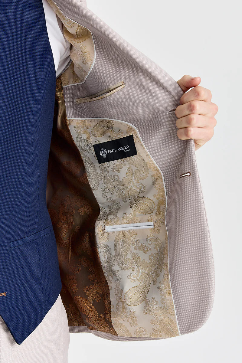 Paul Andrew Mayfair Stone Textured Three Piece Suit With Mayfair Navy Waistcoat