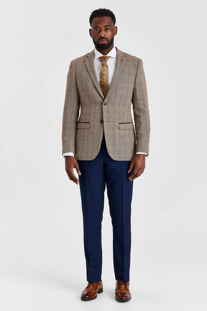 Paul Andrew Harris Brown Tweed Three Piece Suit with Mayfair Navy Trousers