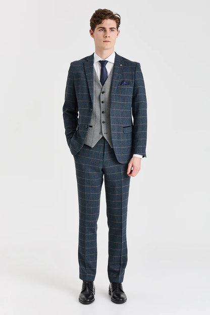 Paul Andrew Harris Navy Tweed Three Piece Suit with Harris Grey Tweed Waistcoat