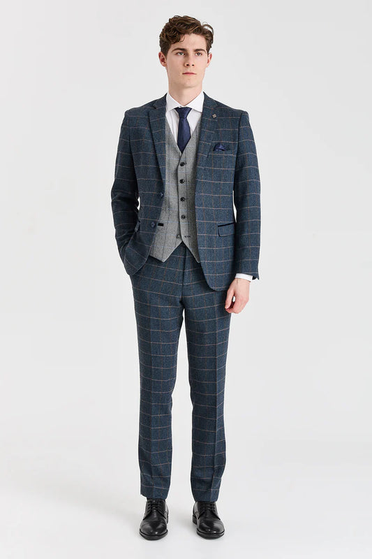 Paul Andrew Harris Navy Tweed Three Piece Suit with Harris Grey Tweed Waistcoat