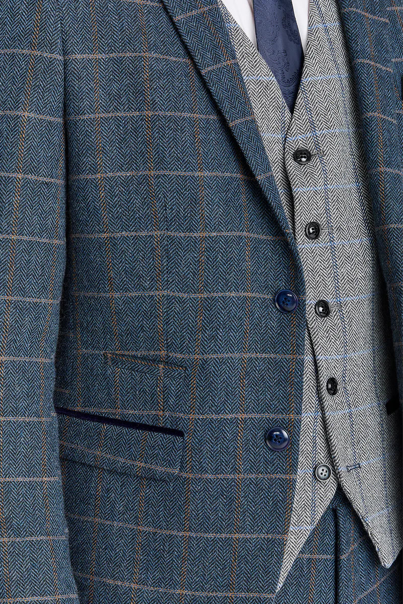 Paul Andrew Harris Navy Tweed Three Piece Suit with Harris Grey Tweed Waistcoat