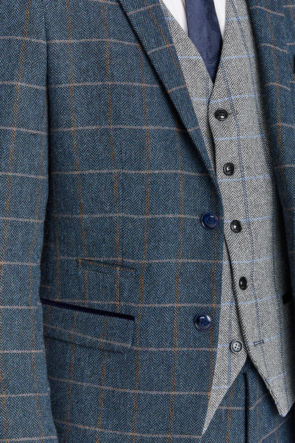 Paul Andrew Harris Navy Tweed Three Piece Suit with Harris Grey Tweed Waistcoat