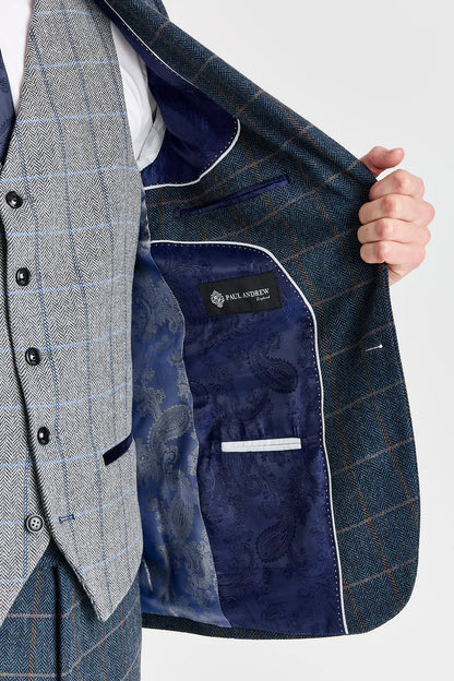 Paul Andrew Harris Navy Tweed Three Piece Suit with Harris Grey Tweed Waistcoat