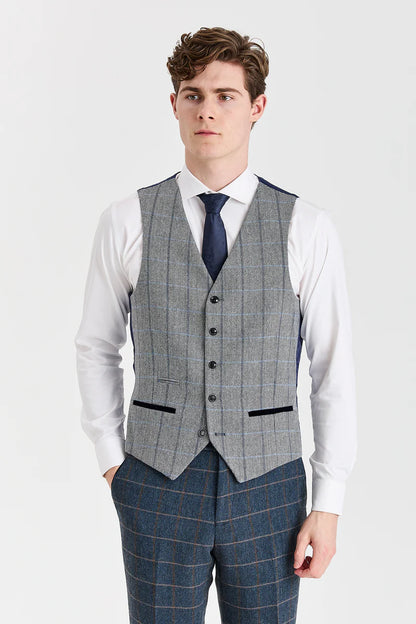 Paul Andrew Harris Navy Tweed Three Piece Suit with Harris Grey Tweed Waistcoat