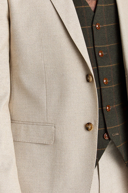 Paul Andrew Belmont Beige Three Piece Suit with Harris Green Tweed Waistcoat