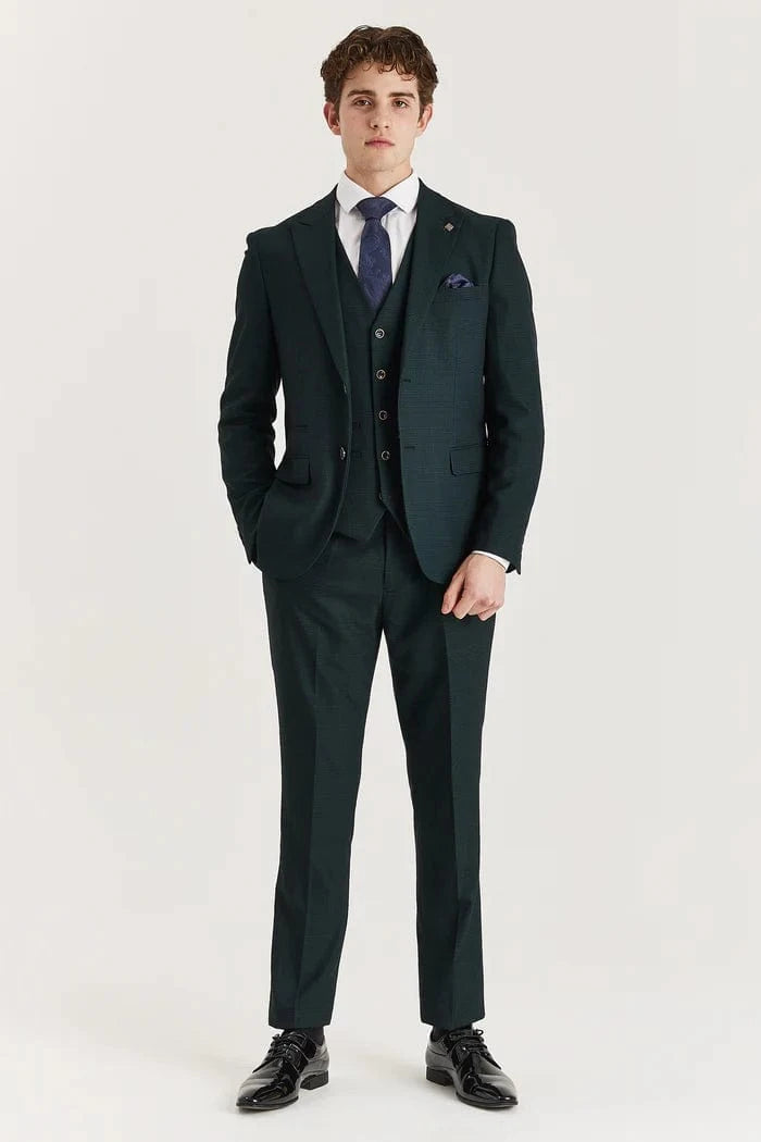 PAUL ANDREW JASPER GREEN CHECK 3-PIECE SUIT