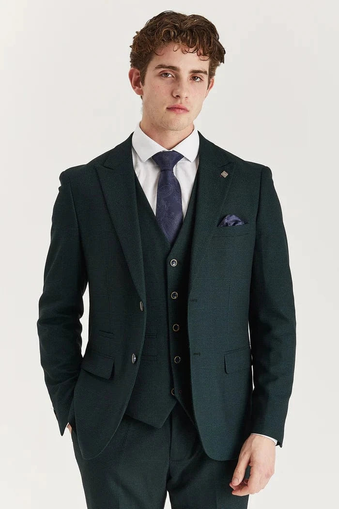 PAUL ANDREW JASPER GREEN CHECK 3-PIECE SUIT