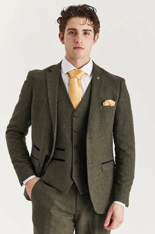 PAUL ANDREW OSCAR GREEN TWEED 3-PIECE SUIT