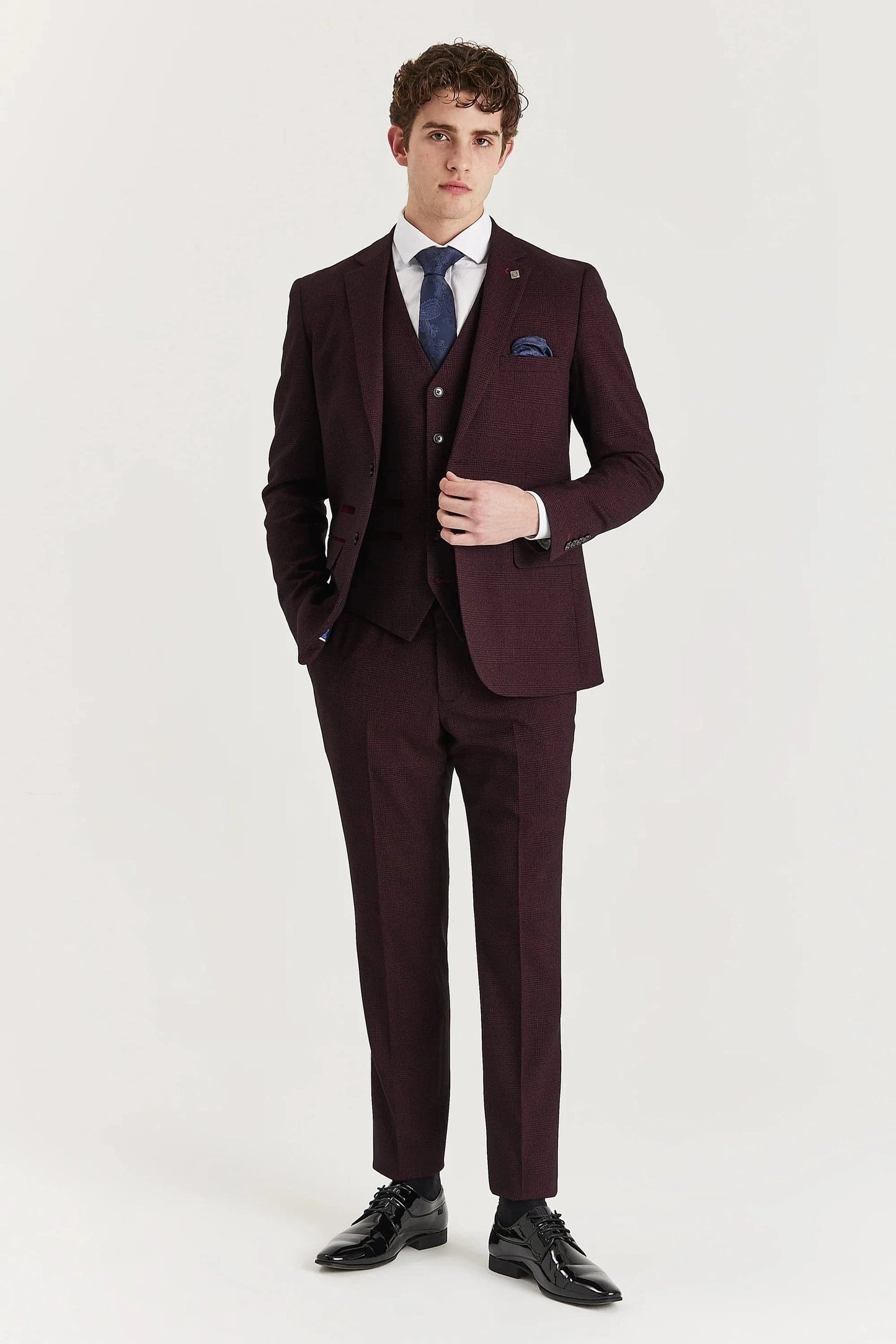 PAUL ANDREW REGENT WINE CHECK 3-PIECE SUIT