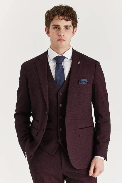 PAUL ANDREW REGENT WINE CHECK 3-PIECE SUIT