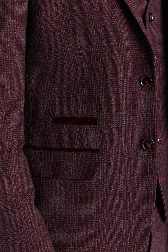 PAUL ANDREW REGENT WINE CHECK 3-PIECE SUIT