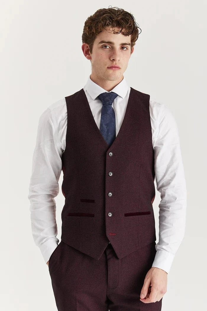 PAUL ANDREW REGENT WINE CHECK 3-PIECE SUIT