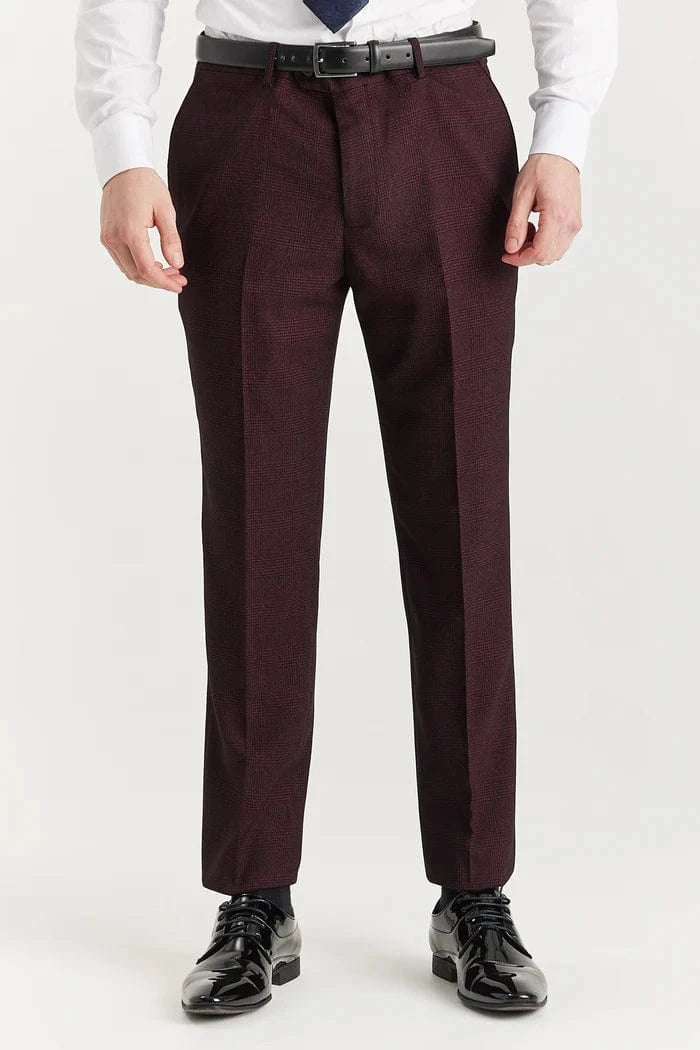 PAUL ANDREW REGENT WINE CHECK 3-PIECE SUIT