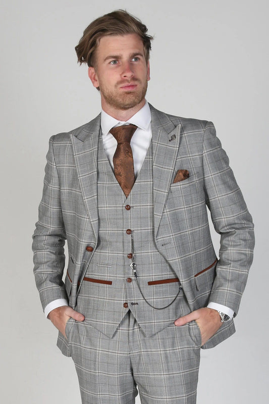 FRANCIS LIGHT GREY CHECK 3 PIECE SUIT