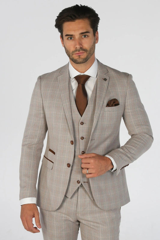 LEO BEIGE CHECK 3-PIECE SUIT