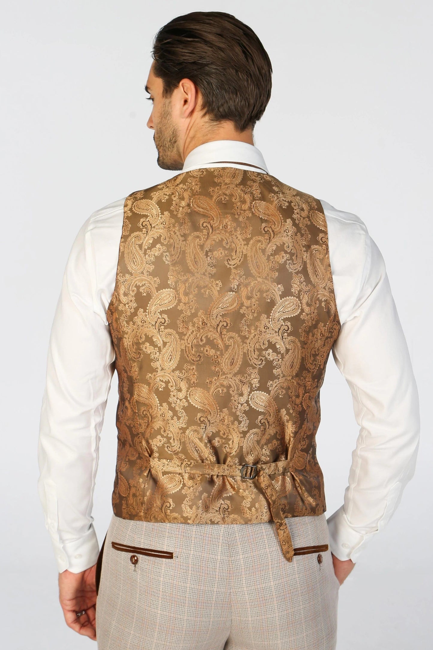 PAUL ANDREW LEO BEIGE CHECK 3-PIECE SUIT