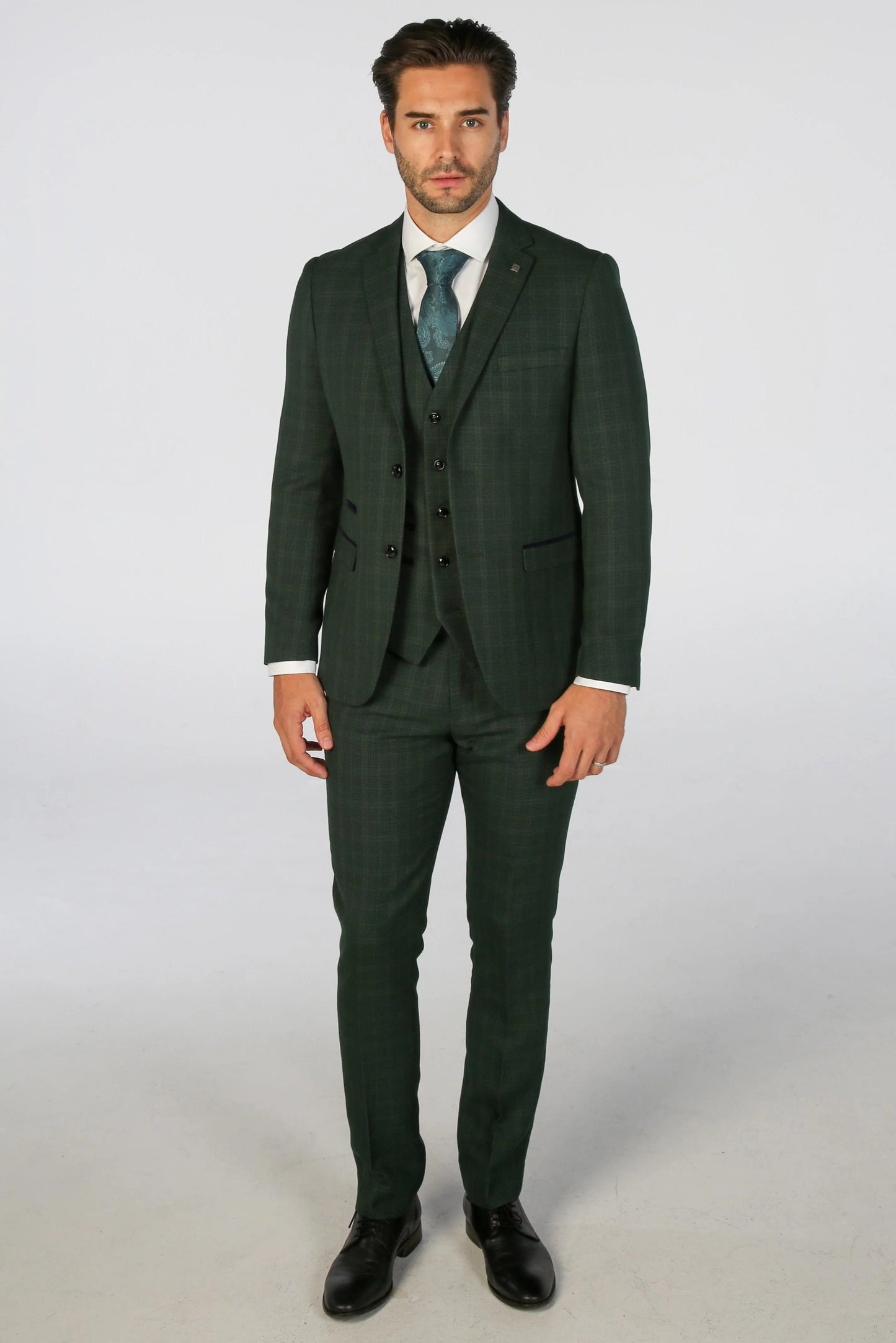 PAUL ANDREW LEO GREEN CHECK 3-PIECE SUIT