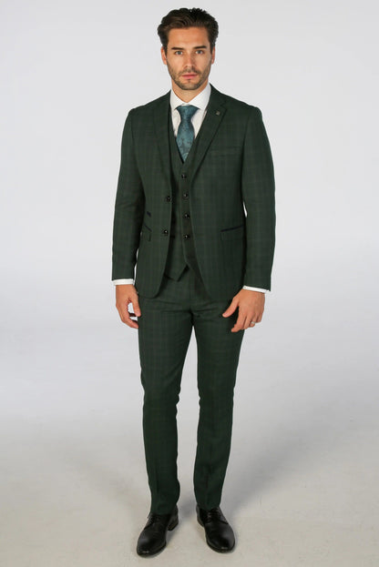 PAUL ANDREW LEO GREEN CHECK 3-PIECE SUIT