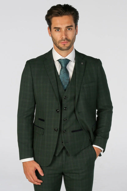 PAUL ANDREW LEO GREEN CHECK 3-PIECE SUIT