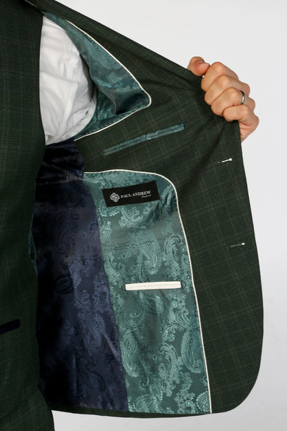 PAUL ANDREW LEO GREEN CHECK 3-PIECE SUIT