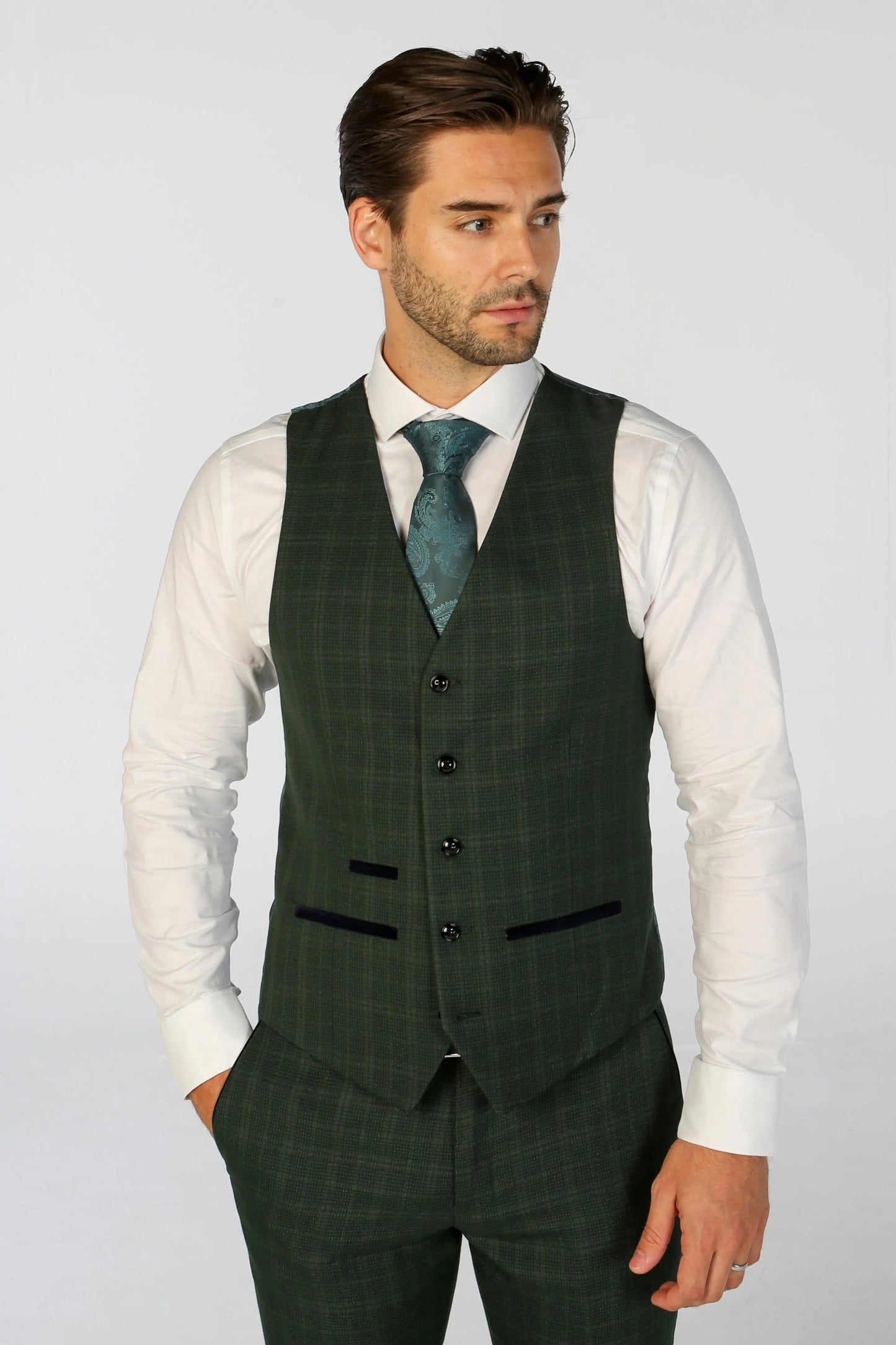 PAUL ANDREW LEO GREEN CHECK 3-PIECE SUIT