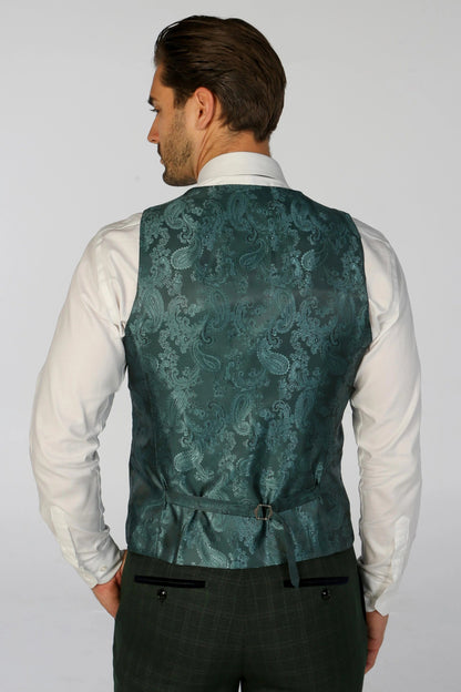 PAUL ANDREW LEO GREEN CHECK 3-PIECE SUIT
