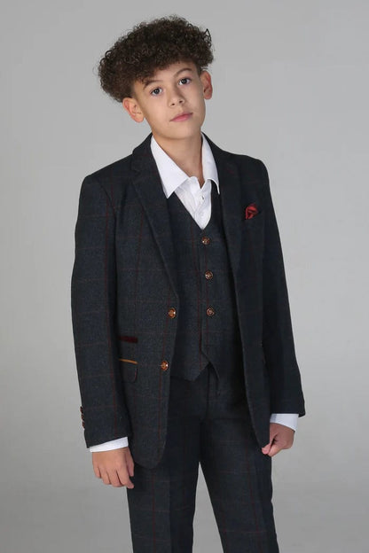 BOYS MADRID NAVY TWEED 3-PIECE SUIT