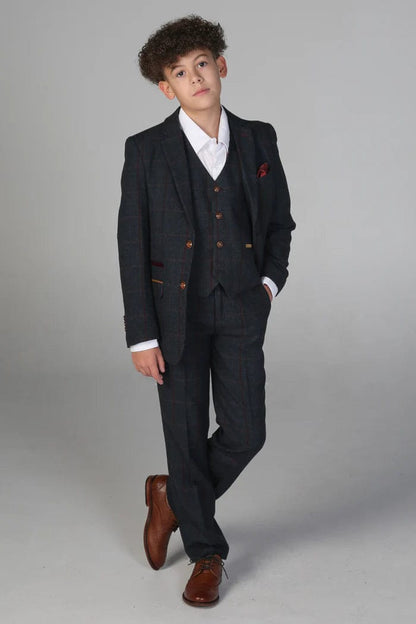 BOYS MADRID NAVY TWEED 3-PIECE SUIT