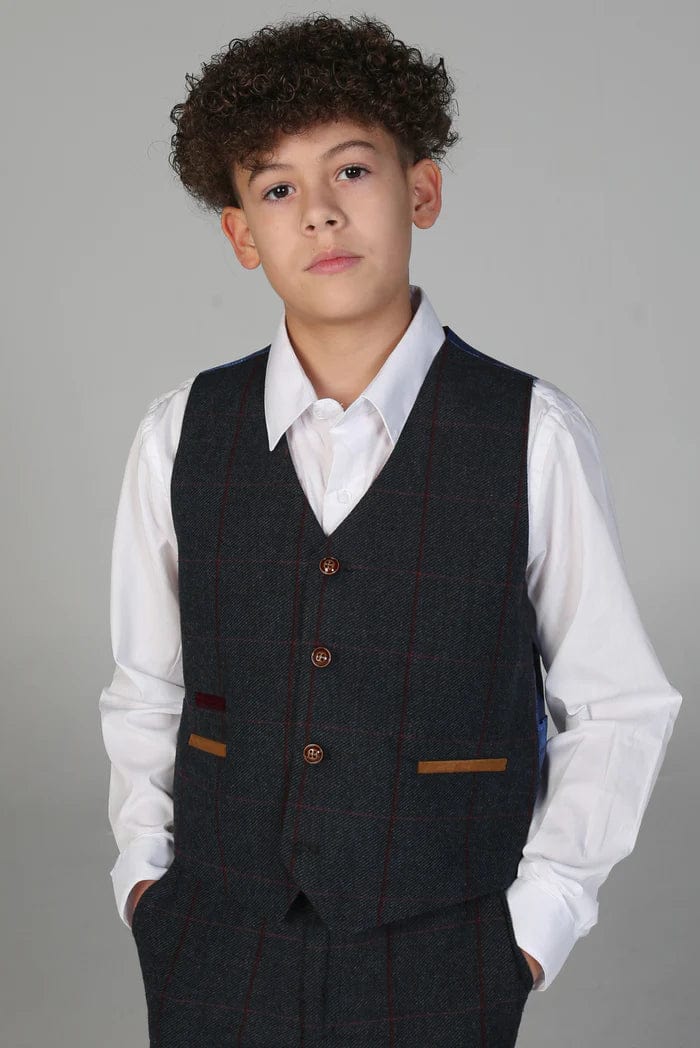 BOYS MADRID NAVY TWEED 3-PIECE SUIT