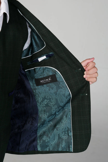PAUL ANDREW LEO BOYS GREEN CHECK 3-PIECE SUIT