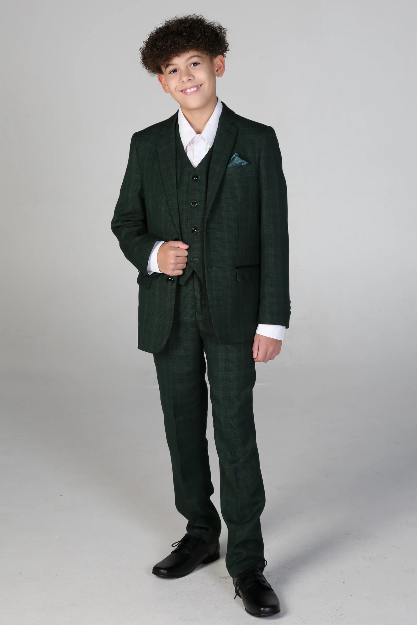 PAUL ANDREW LEO BOYS GREEN CHECK 3-PIECE SUIT