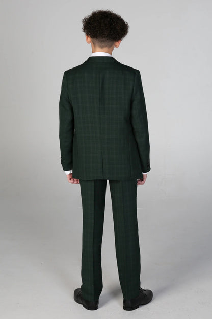 PAUL ANDREW LEO BOYS GREEN CHECK 3-PIECE SUIT