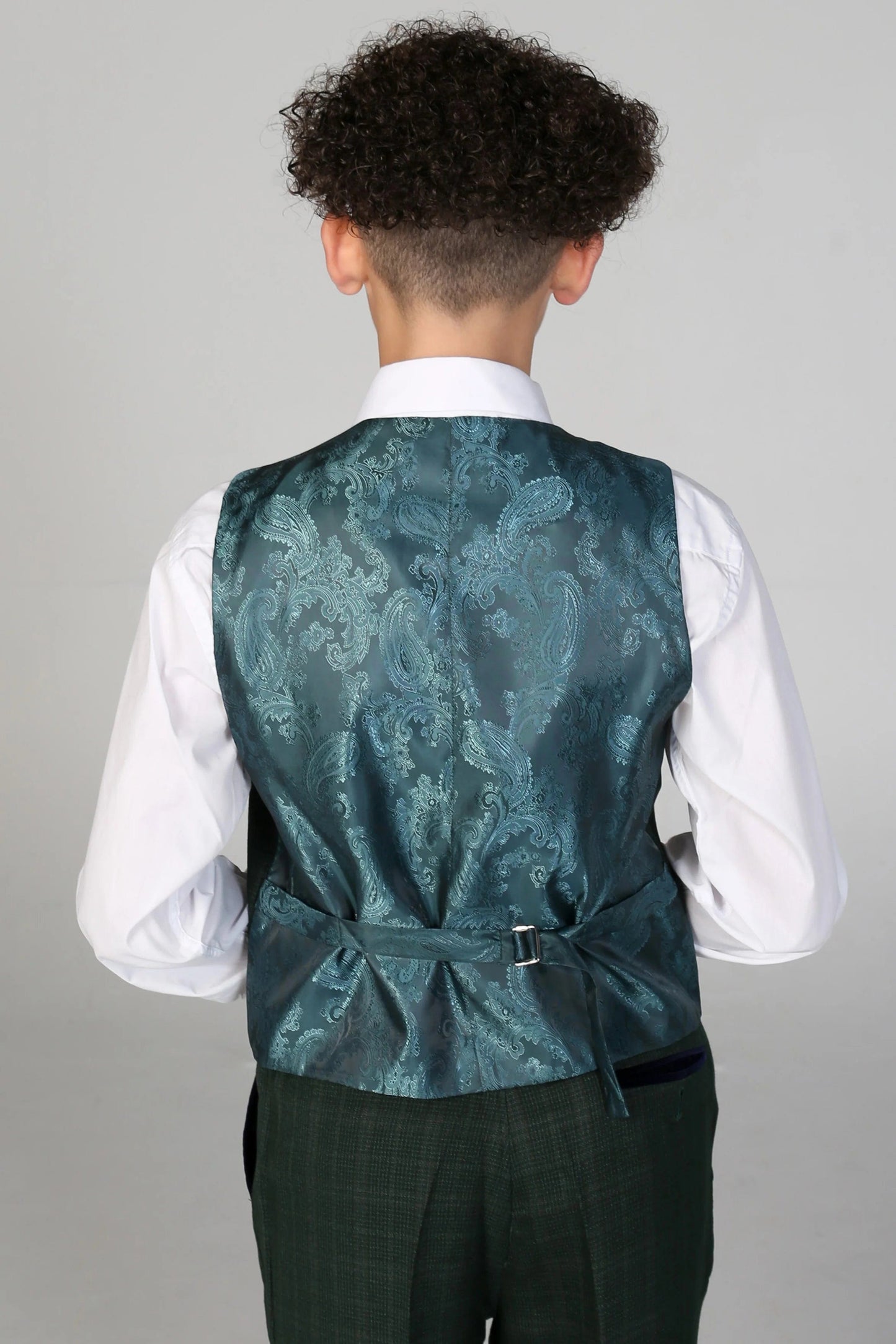 PAUL ANDREW LEO BOYS GREEN CHECK 3-PIECE SUIT