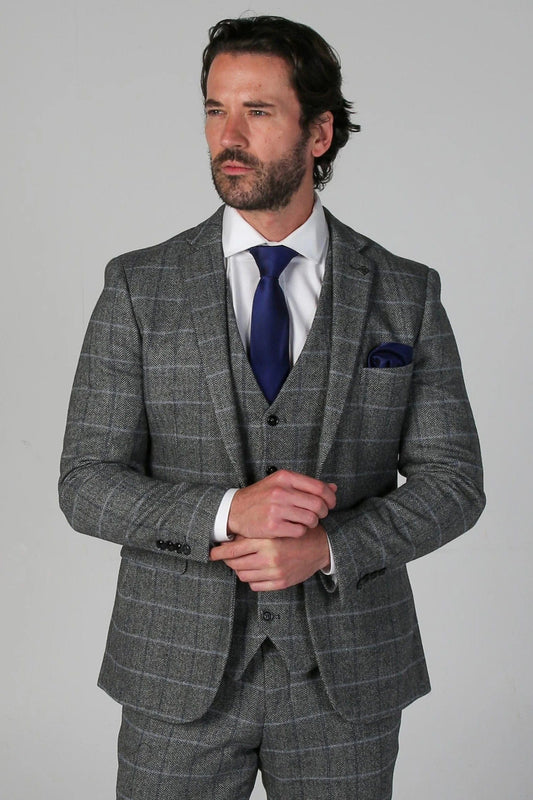 HARRIS GREY TWEED 3-PIECE SUIT