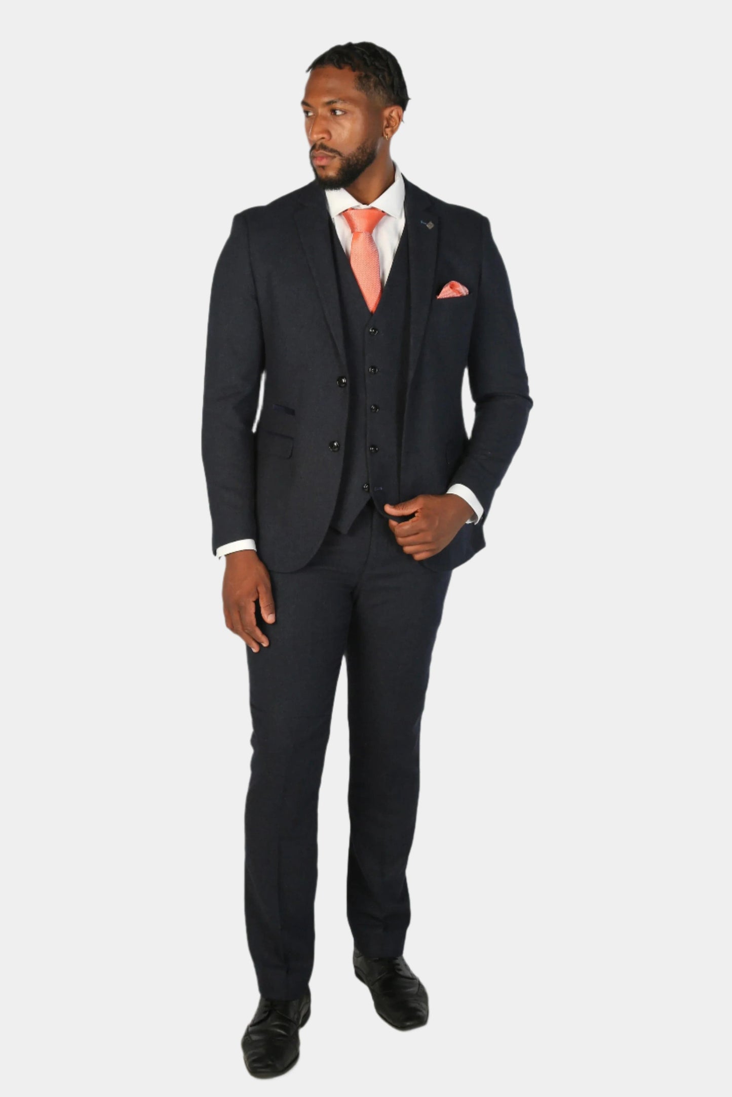 OSCAR NAVY TWEED 3-PIECE SUIT