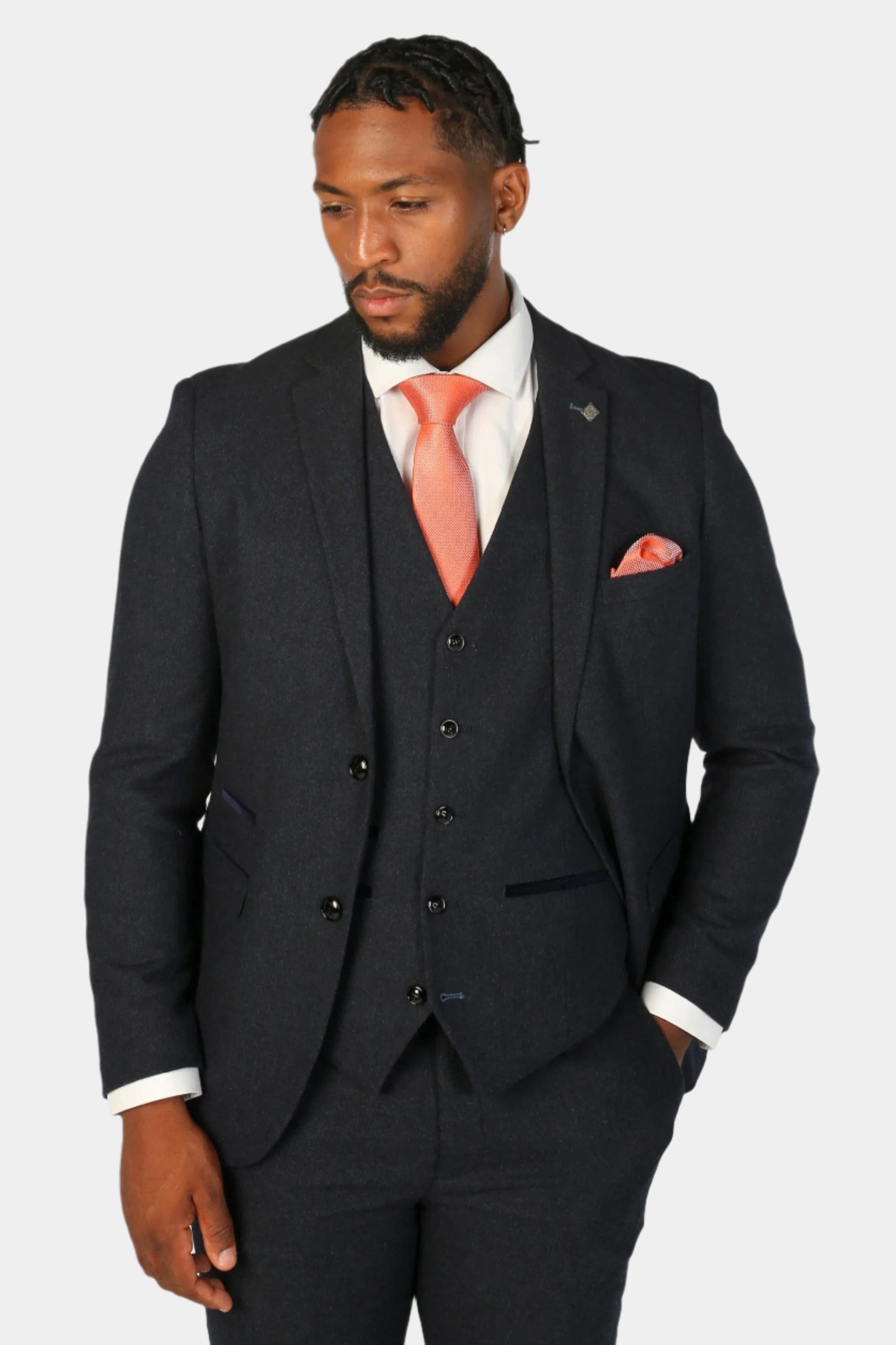 OSCAR NAVY TWEED 3-PIECE SUIT