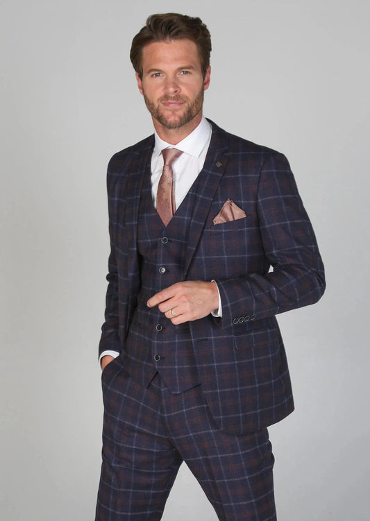 KENNETH NAVY CHECK 3-PIECE SUIT