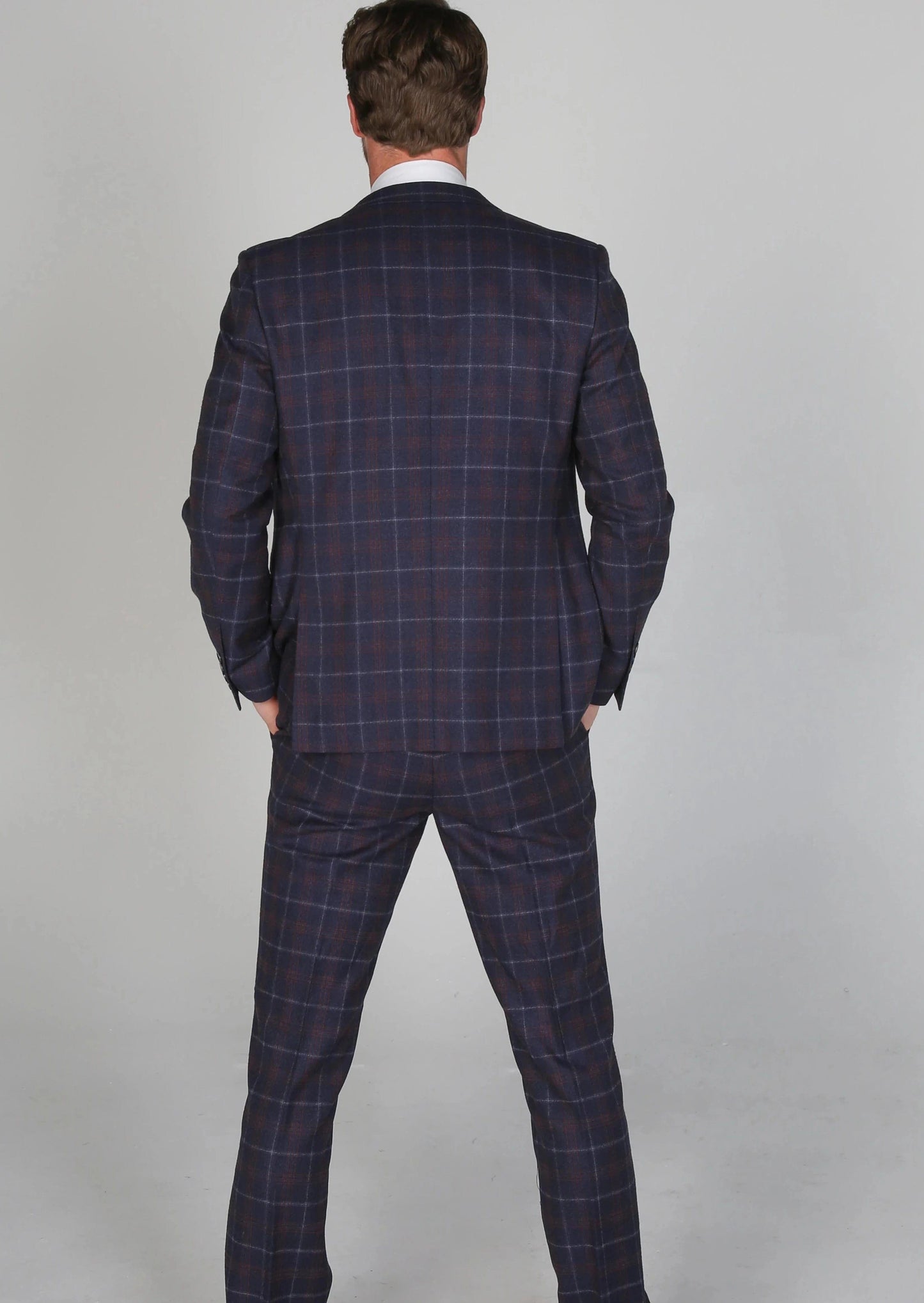 KENNETH NAVY TWEED CHECK 3-PIECE SUIT