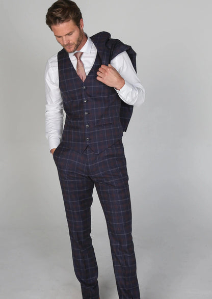 KENNETH NAVY CHECK 3-PIECE SUIT