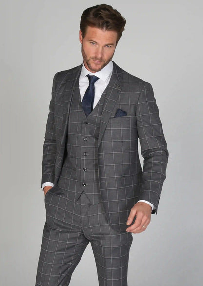 HOBBS DARK GREY CHECK 3-PIECE SUIT