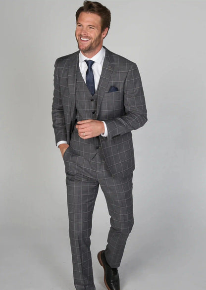 HOBBS DARK GREY CHECK 3-PIECE SUIT