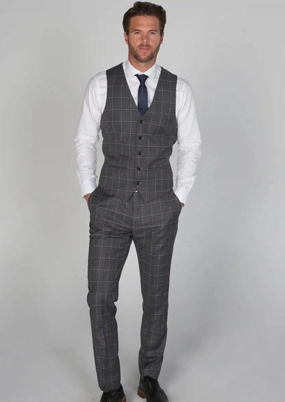 HOBBS DARK GREY CHECK 3-PIECE SUIT