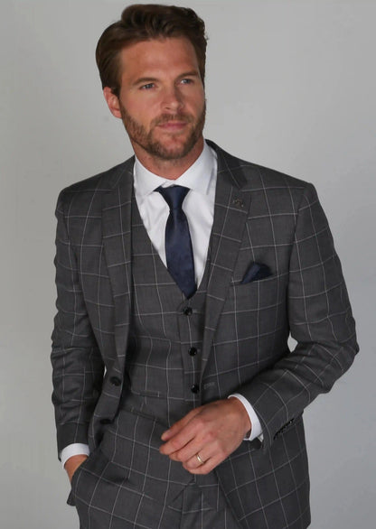 HOBBS DARK GREY CHECK 3-PIECE SUIT