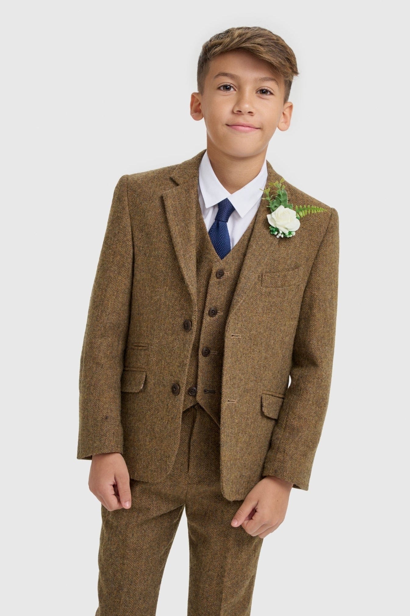 Cavani Thomas Brown Tweed Boys Three Piece Suit